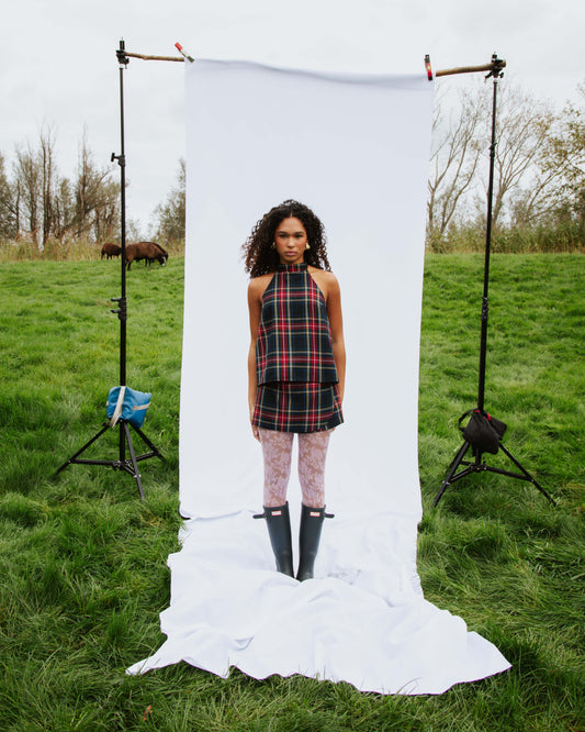 It's a wrap skirt blue tartan