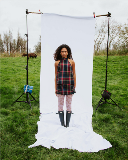 Bringing sexy back top blue tartan