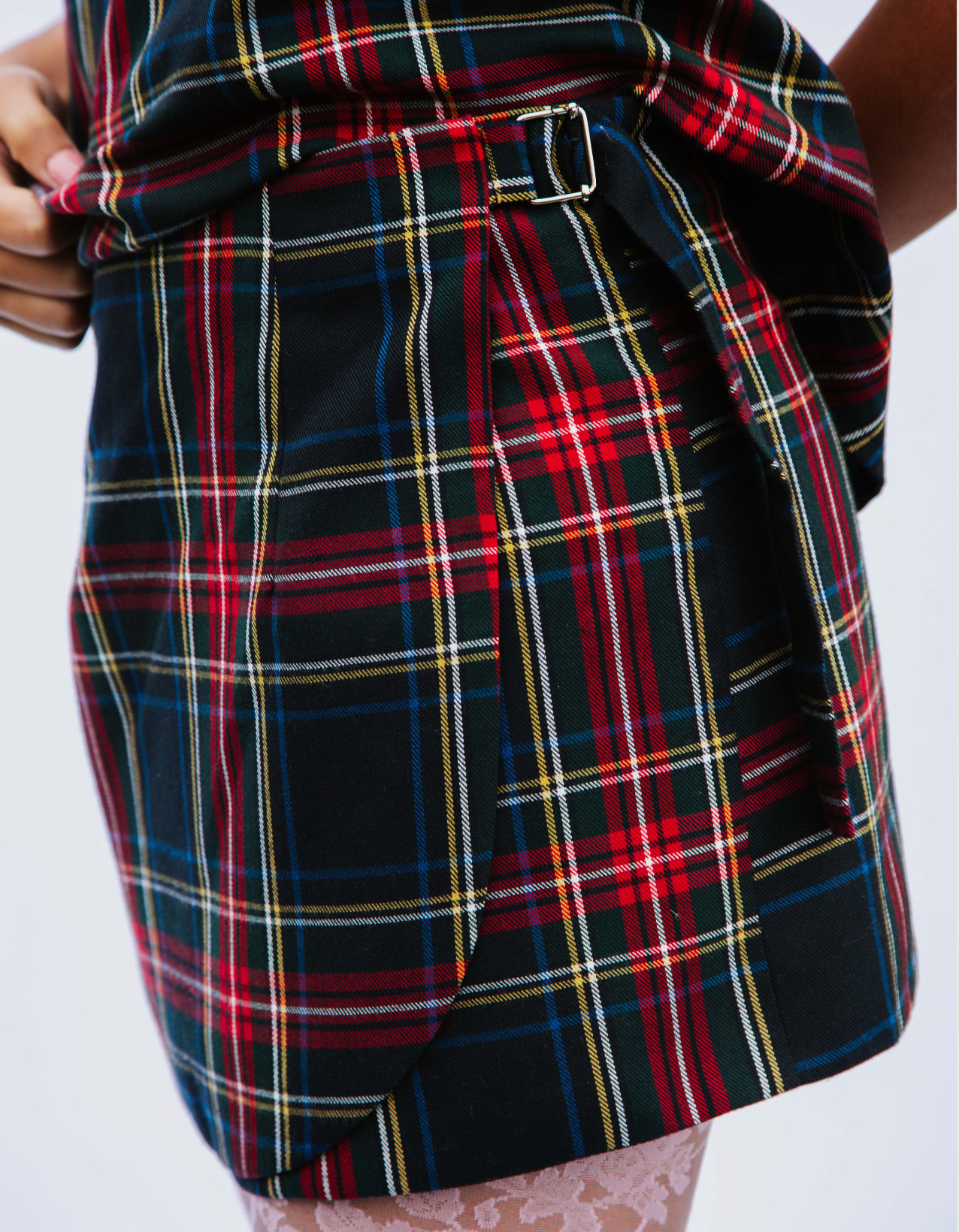 It's a wrap skirt blue tartan