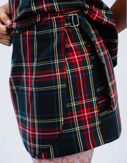 It's a wrap skirt blue tartan